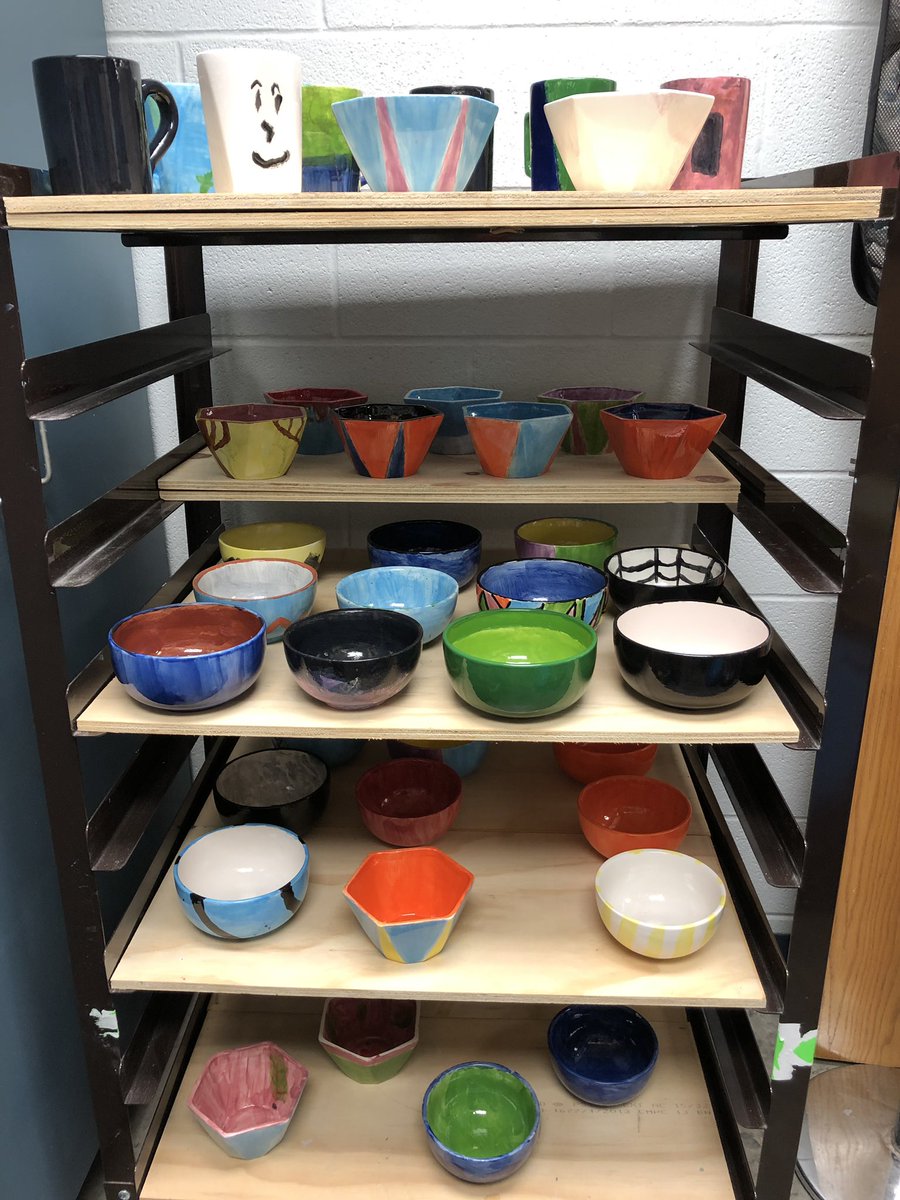 Koolkolors's tweet photo. Bowls and mugs are fired and ready to sell to raise money for the ADA. #HMSYES2019 https://t.co/O7zhYRWfz0