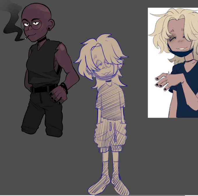 some small doodles ~
new band characters ive been trying to flesh out + a sad Cupid 