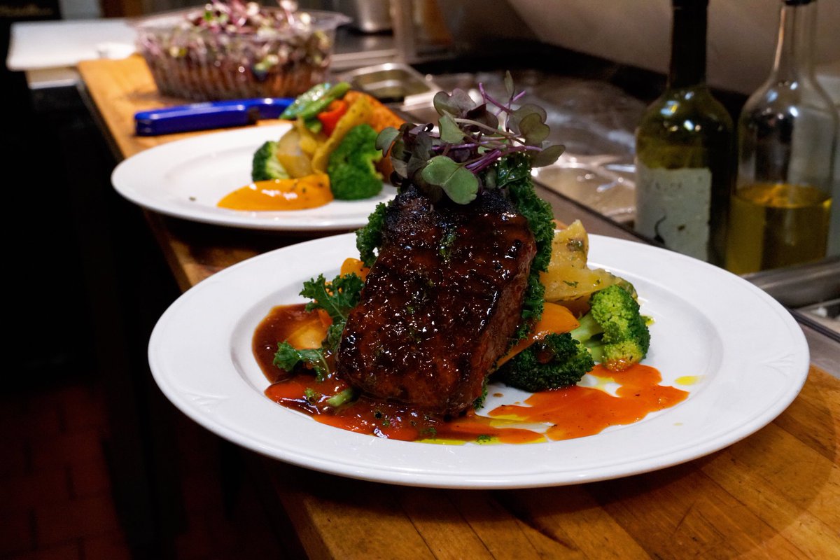 rangefish's tweet image. 7 oz elk ribeye with red pepper jelly &amp;amp; roasted corn poblano, feta stuffed bakes potato 🥔