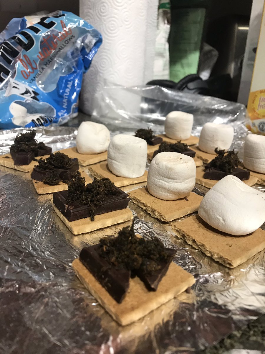 This morning I found vegan marshmellows & graham crackers Then, I medicated agave so I could make strawberry lemonade and just used the leftover decarbed sweet bits to make smores.