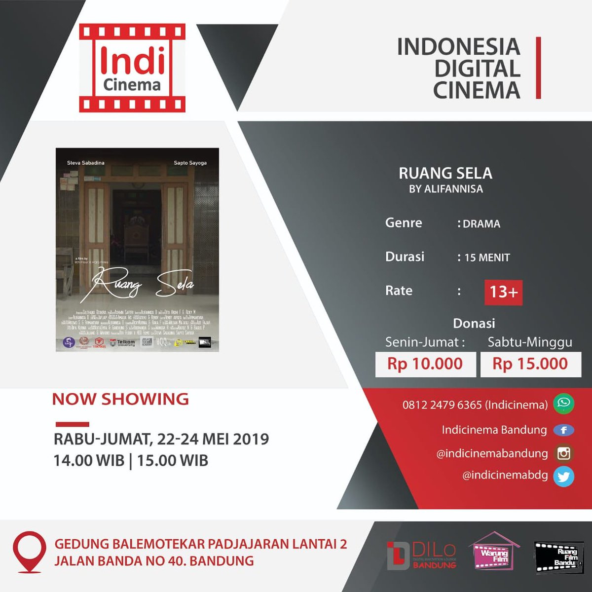 indicinemaBdg's tweet photo. Showing Today
Ruang Sela dan Jermal https://t.co/lpARGehts3