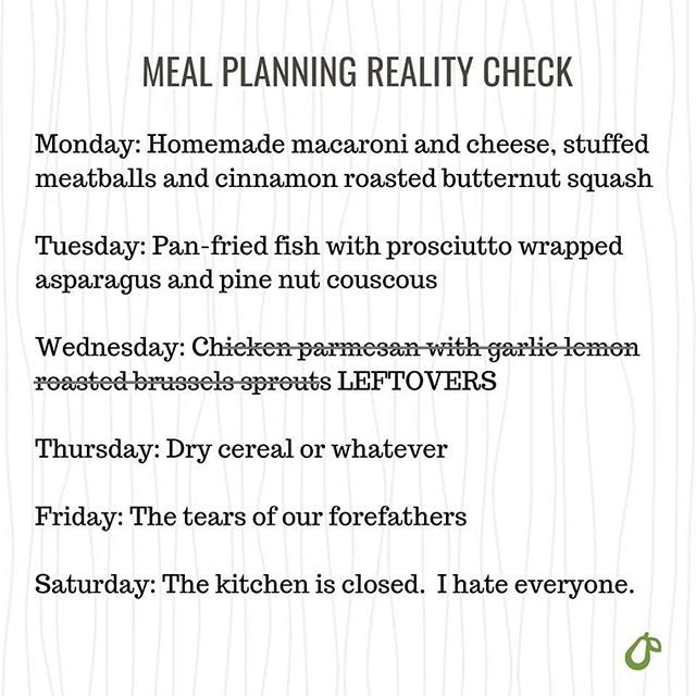 This represents my one attempt at meal planning so perfectly. 😭👎☄
.
.
. 
#mealplanfail #lotsoflaughs #funnymoments #laughteristhebestmedicine #smile #livealittle #parkplacekc #parkplaceleawood #kansascity #shopping #dining #leawood #visitkc bit.ly/2HPXrwk