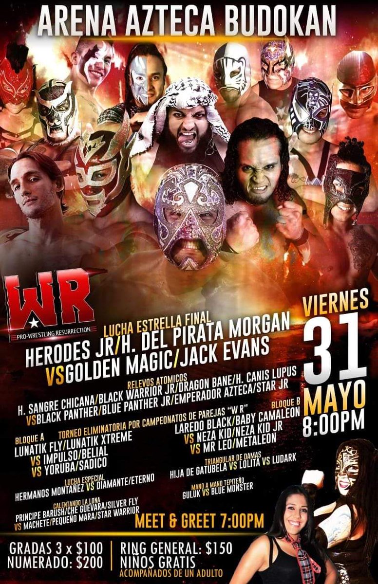 LaTijeraLucha's tweet image. Ya tienen sus boletos para la convivencia con una estupenda luchadoras #HijadeGatubela #Ludark y #Lolita, además de tomarse la foto con la sangre nueva y poder ser bendecidos por los #MasterJuniors. Corran porque se acaban #WR #WRProWrestlingResurrection 
#latijeraluchalibre