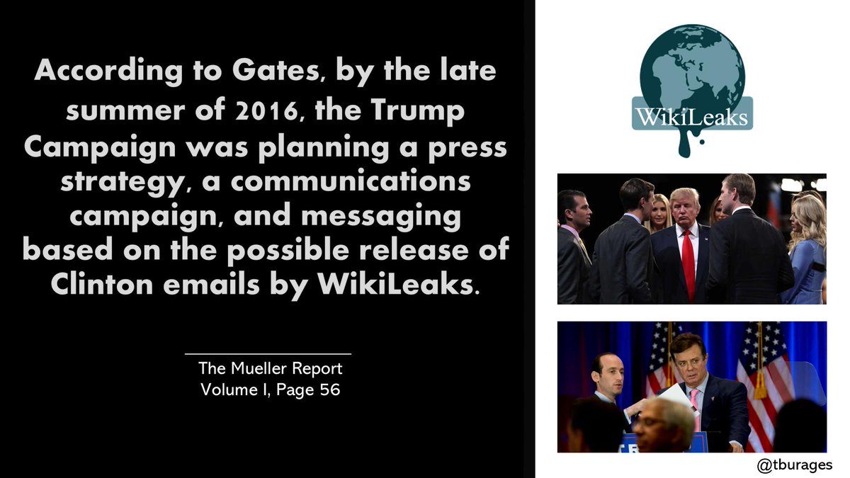 After the Russian military passed the Democrats' stolen files to Wikileaks, the release of those documents became central to the entire Trump campaign strategy. #ReadTheMuellerReport  #MuellerReport