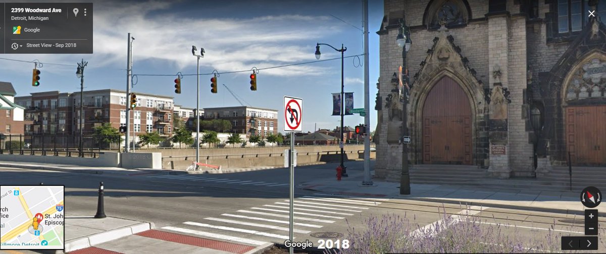  #Detroit, Woodward & Fisher Svc Rd, 1985-2018. On Aug 10, rock band REM played an evening gig at Fox Theatre (opening act: The Replacements). Members Bill Berry & Mike Mills played some catch in the vacant lot across from St John's Episcopal. A Brewster tower rose in the distance