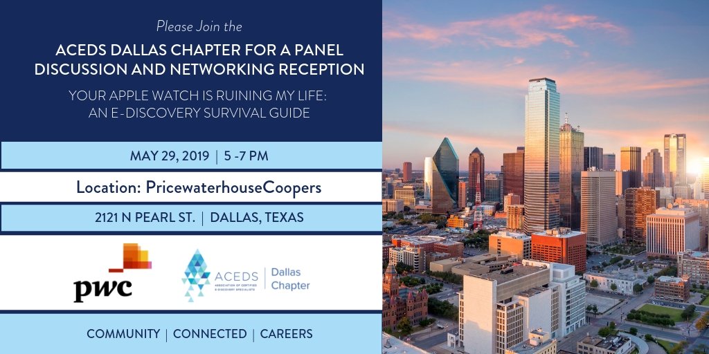 ACEDSNorthTexas's tweet photo. REGISTER HERE: https://t.co/EEXToI2JbH
#eDiscovery #eDiscoveryEvents #LitSupport #LegalOps #LegalTech #MobileData #DigitalForensics #IoT #Wearabletech #ACEDS #LegalTechEvents #businesslitigation #commerciallitigation #legalservices #paralegals #attorneys #DallasLaw #LegalEvents https://t.co/2GU9fE1TtK