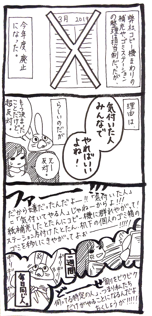 会社での雑用は担当制にするべきだよね・・・気づいた人がやるというのは絶対にこうなる・・・