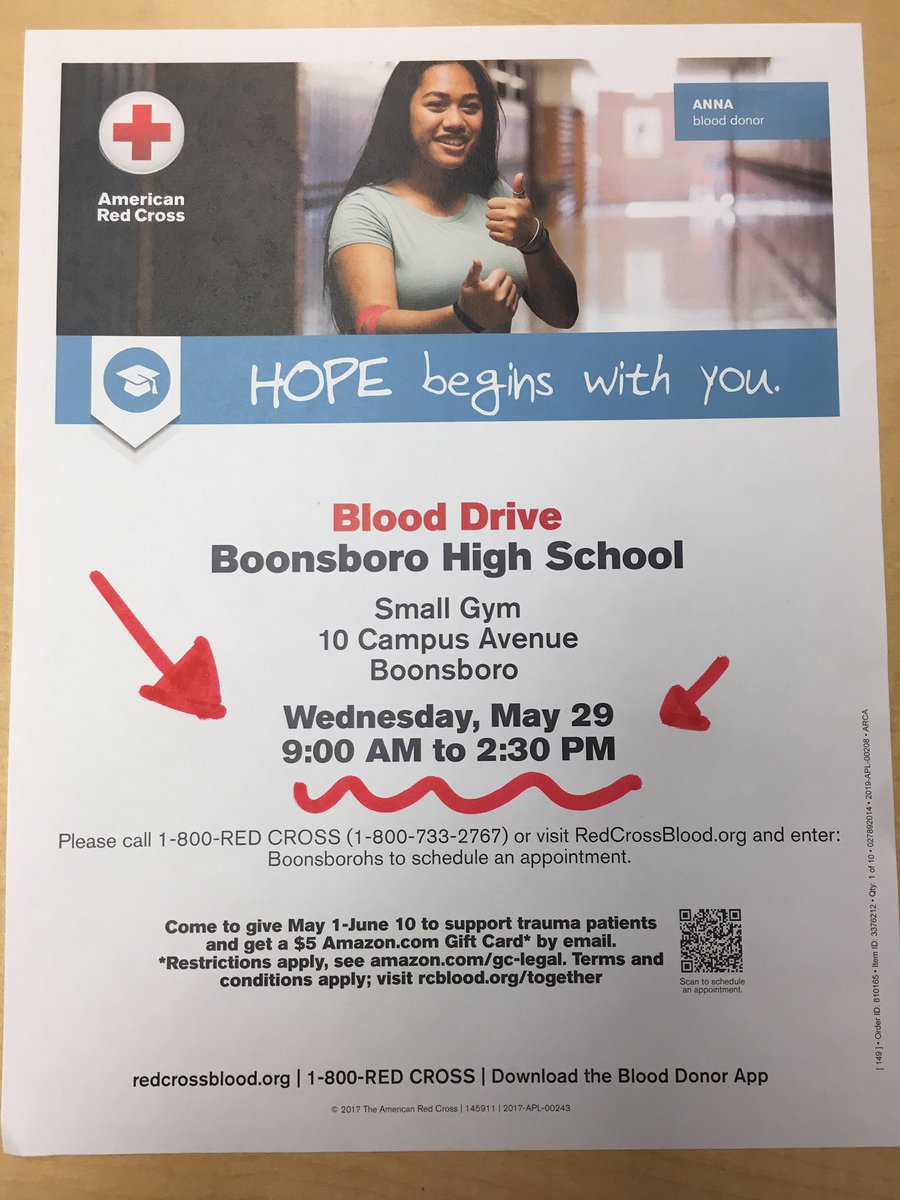 Boon_SGA's tweet photo. Help us make next Wednesday’s @RedCross @BoonsboroHigh blood drive the most successful yet! Spread the word! 

16+ years old ✔️
No tattoos/piercings in the past year ✔️
In good health ✔️
Want to help save up to three lives!!! ✔️ https://t.co/ahR2RvhqIU