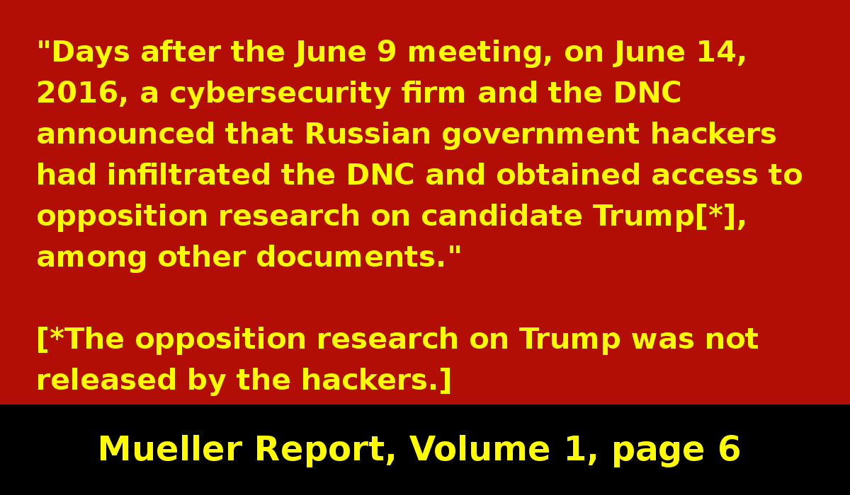 Russians hacked into computers that had opposition research on Trump.The Russians did NOT release any information damaging to Trump.Russia wanted Trump to win.Remember Russia is an ADVERSARY, not an ally. They want to weaken US #MuellerReport  https://www.justice.gov/storage/report.pdf