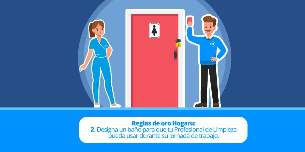 👩💙👩🏾 En Hogaru nos preocupamos por garantizar condiciones laborales dignas para nuestras Profesionales de Limpieza. 🚽🧼 Por eso, es tu deber como cliente designar un baño para que tu Profesional pueda usar durante su jornada de trabajo. 🕙