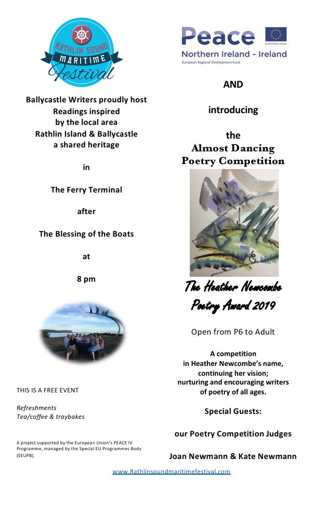 kaslass's tweet image. This is happening Friday night #RathlinSoundMaritimeFestival #ballycastlewriters #Ballycastle #poetry #peaceiv #poetrycompetition