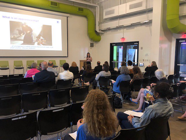 kwiant's tweet photo. Marina Zhavoronkova of Commonwealth of Mass Workforce Development kicks off the #civictechbos conversation on Apprenticeship hosted by @msnewengland @DistrictHall @VencafFound https://t.co/RNY5W4Gr9t