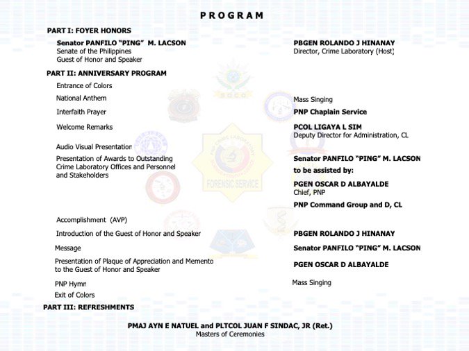 CrimeLaboratory's tweet photo. Come and witness the 74th Crime Laboratory Founding Anniversary @Multi-Purpose Center, Camp BGen Rafael T Crame, Quezon City (May 23, 2019 - 10:00 AM).
Theme: "Crime Laboratory @74: Building a Culture of Discipline, Excellence, and Integrity, Making a Difference for the PNP". https://t.co/CsRE9QSmF2