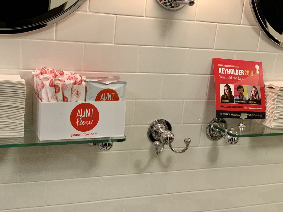 GoAuntFlow's tweet photo. The bathrooms at #Keyholder19 were stocked with freely-accessible tampons and pads because menstruation 👏 matters 👏 https://t.co/VAFzGcwTOf