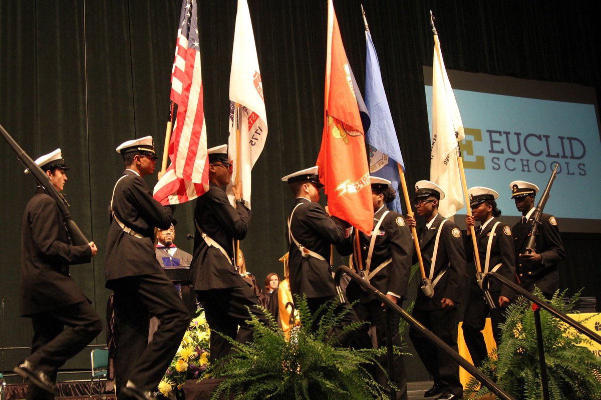 euclidschools's tweet photo. NJROTC presents the Colors at @Euclid_HS 2019 Commencement Ceremony #OurEuclid #EHSgrad https://t.co/VfNf9xVEoO