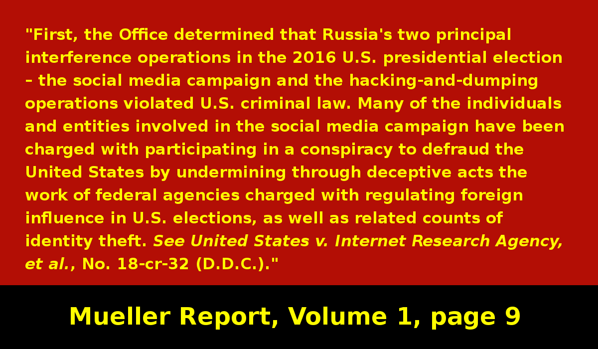 Beginning of the list of crimes committed during the 2016 US election.Crimes related to Russia's new form of social media warfare. #MuellerReport  https://www.justice.gov/storage/report.pdf