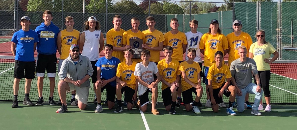 MukwonagoTennis's tweet photo. For the first time in program history, Mukwonago Boys Tennis is going to Team State! An incredible showing as five flights take first place and we finish with 48 points (Badger finished 2nd with 38 points)🎾 very proud of the players, coaches, and our supporters https://t.co/OFOG68Mh5E