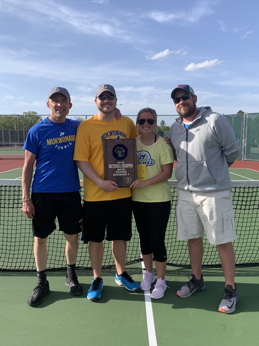 MukwonagoTennis's tweet photo. For the first time in program history, Mukwonago Boys Tennis is going to Team State! An incredible showing as five flights take first place and we finish with 48 points (Badger finished 2nd with 38 points)🎾 very proud of the players, coaches, and our supporters https://t.co/OFOG68Mh5E