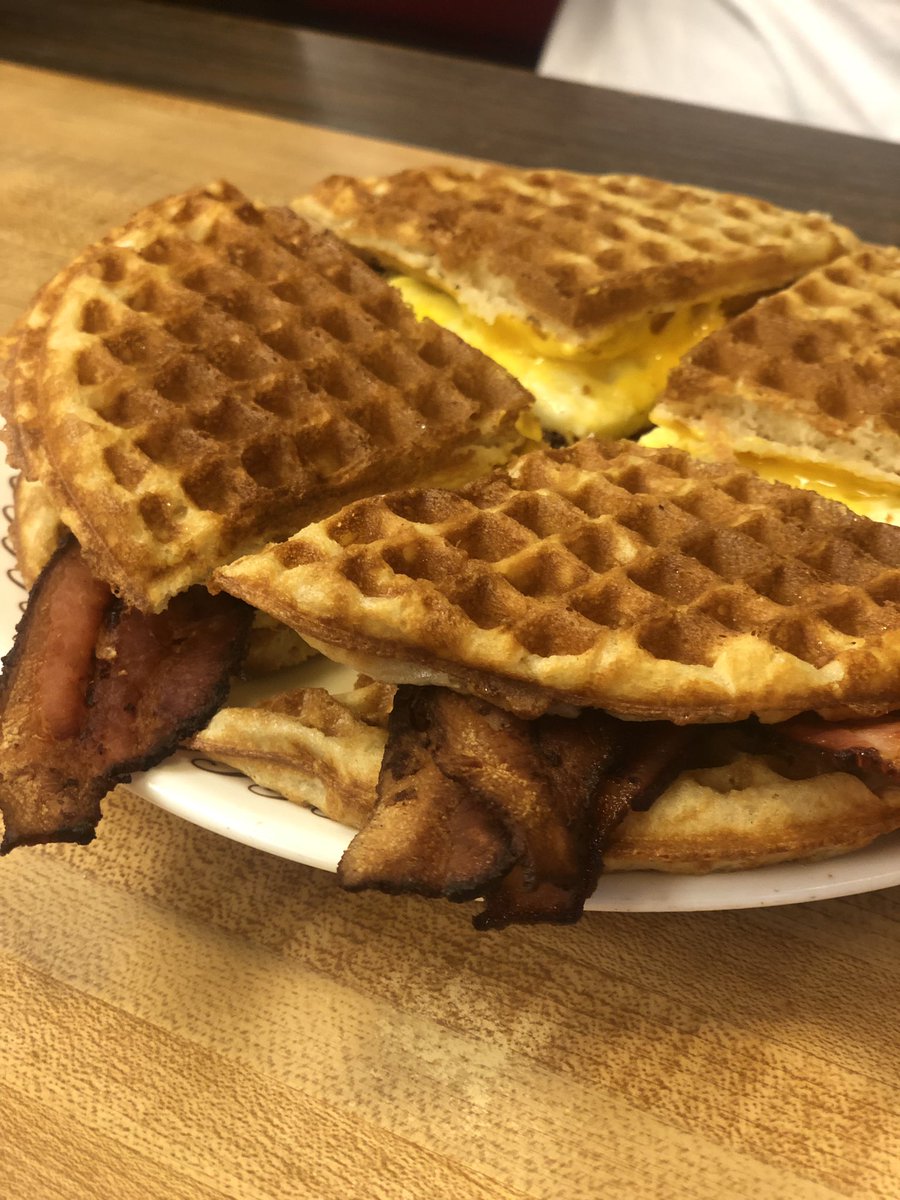 canblanchard's tweet photo. Hey @WaffleHouse secret menu 🥓🥚🧀Bacon Egg Waffle Sandwich @EthanBlanchard https://t.co/FoMBnGXbn9