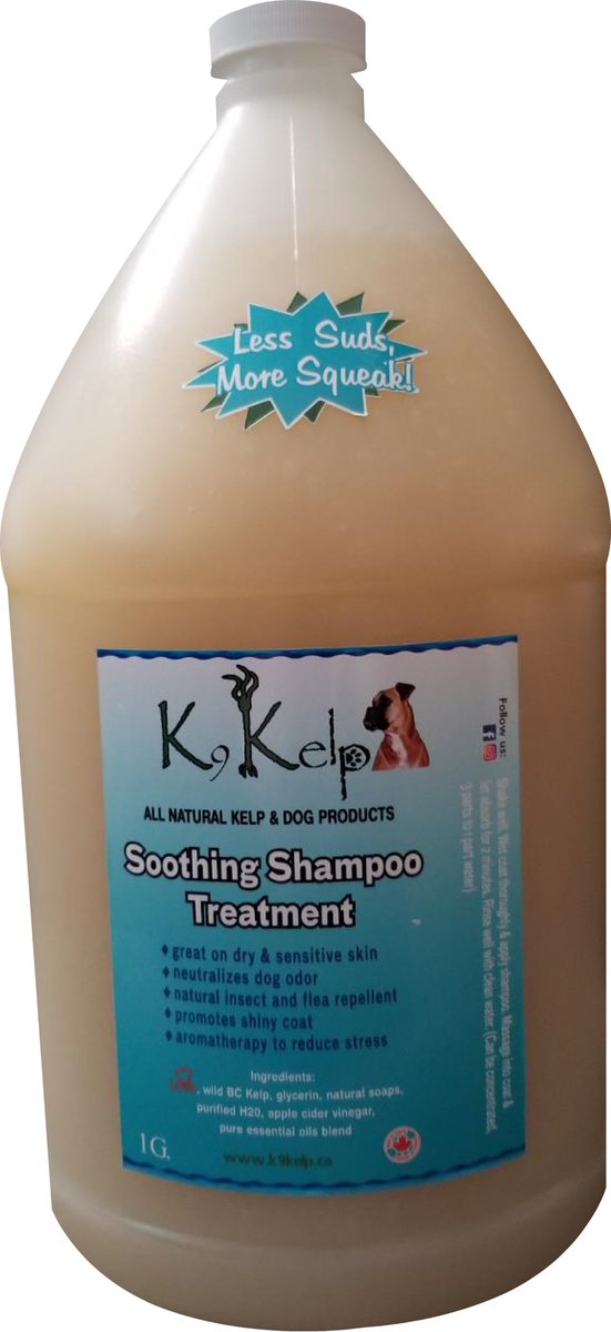 Hey there Groomers!! We now have gallon sized shampoo!! Groomers are saying they love it for dogs with yeasty, sensitive skin or dogs with very dry flaky skin! Try it today! To order just email lovek9kelp@gmail.com.  #groomers #madeincanada #allnatural #dogshampoo #k9kelpworks