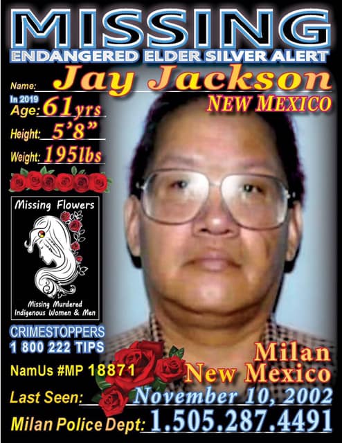 Jay Jackson, missing from #NM is described as 5'8, 195lbs N.A. Male
#NativeTwitter
#MMIWG
#MMIP #MMIW
#MissingFlowersMMIP
#BringOurRelativesHome
#silentnomore
http://missingflowers.com