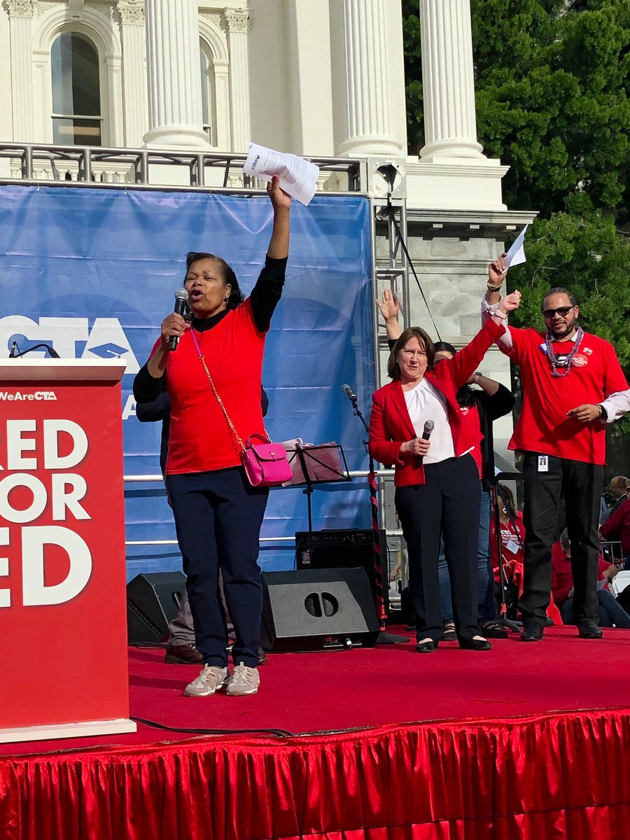 ctakath2's tweet photo. ‘I’m outraged because we’re 41st in per pupil spending. I’m calling on legislators to provide full and fair funding for ALL 6 million of our students to be successful.’ Dr. Emma Turner, Pres of CA School Boards Assn., with Linda Kaminski, at #RedForEd #weareCTA rally. https://t.co/x4T5kuwfMb