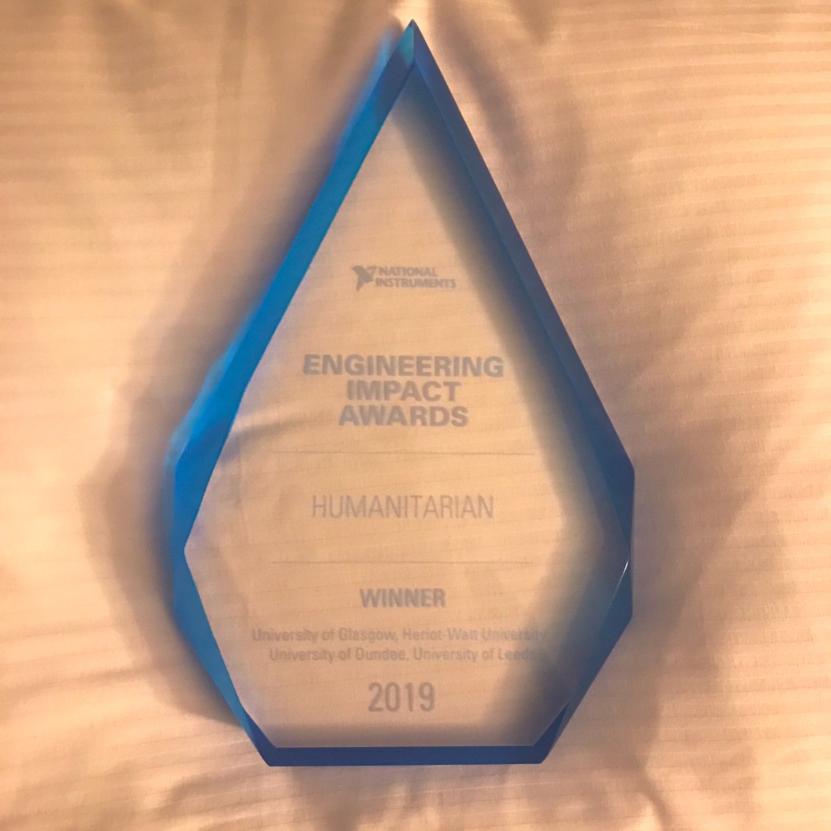 A great night for <a href="/SonopillUK/">Sonopill</a> as well as <a href="/UoDLifeSciences/">UoD Life Sciences</a> @LeedsRobotics <a href="/HWU_EPS/">Heriot-Watt Research@EPS</a> and <a href="/UofGSciEng/">UofG SciEng</a> at the <a href="/NIglobal/">NI (now part of Emerson)</a> Engineering Impact Awards. We are honoured to be this years winner of the Humanitarian category.