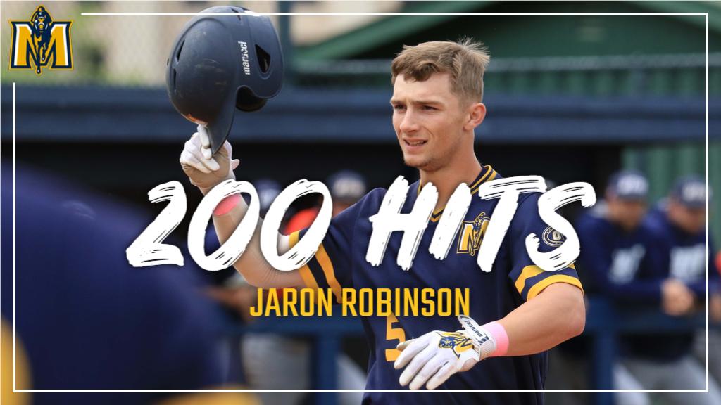 RacersBaseball's tweet photo. With that hit, Jaron Robinson becomes the 14th player in Murray State history to reach 200 career hits!

#GoRacers #ShoesUp 🏇⚾️ https://t.co/EIpyAxtjPY