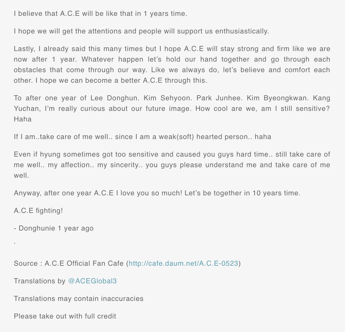 OnThisDayACE's tweet photo. [180523] // One Year Ago

Beat uploads the letter that 2017 Donghun wrote to 2018's A.C.E in the fan cafe.

[🖇️] https://t.co/wi1oSazarr
[🖇️] Translations: https://t.co/twGvKKsJAn

#ACE #에이스 #1YearWithACE #Donghun #동훈 https://t.co/kWM790Inbe