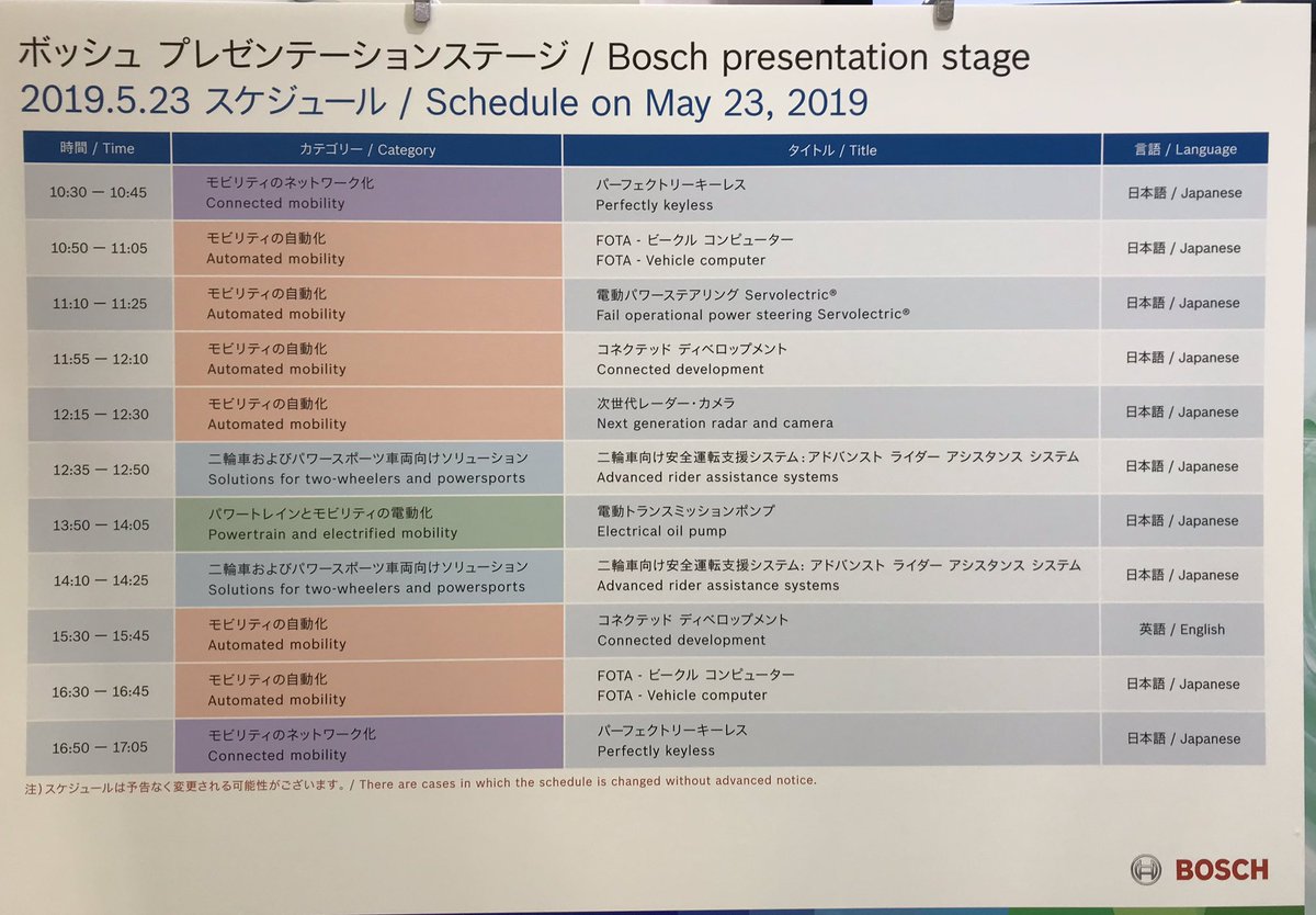 capybara555's tweet photo. 【#人とくるまのテクノロジー展2019】
今日も夏日になるらしい横浜で、涼みながら⁉️ 未来テクノロジーのお勉強😎

#ボッシュ ブースでは、プレゼンテーションもやっているので、是非立ち寄ってくださーい😆

#パシフィコ横浜
#ボッシュエンジニアリング
#bosch 
#automotiveengineeringexposition https://t.co/UpdxhKV7AK