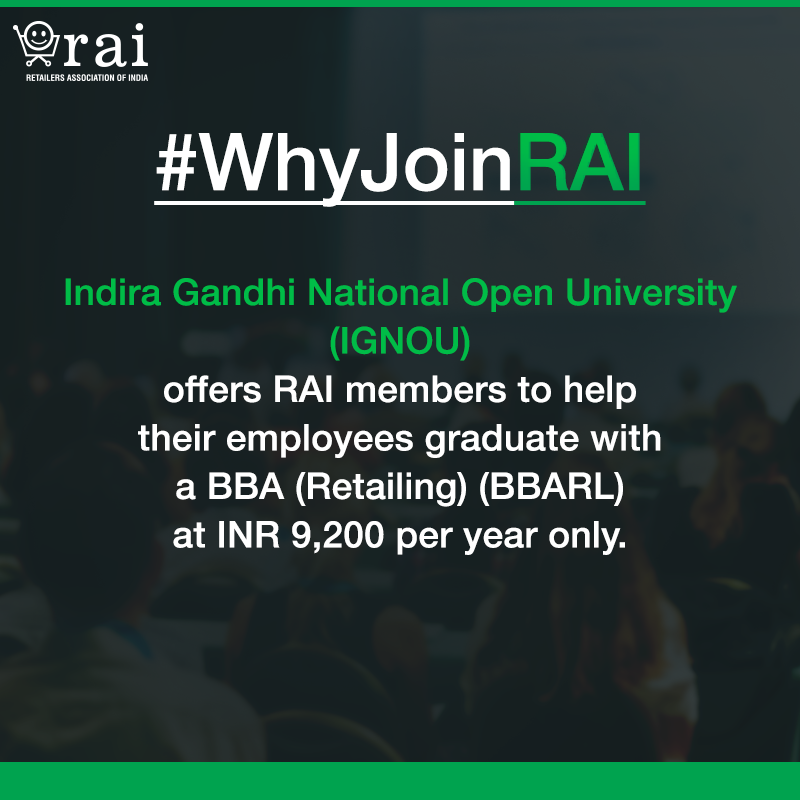 rai_india's tweet photo. #RAI members get a chance to help their employees earn a degree while they work. To avail of many such benefits, become a member now: https://t.co/sYQTcWY09F
#WhyJoinRAI #Retailers https://t.co/kNHh35hnq4