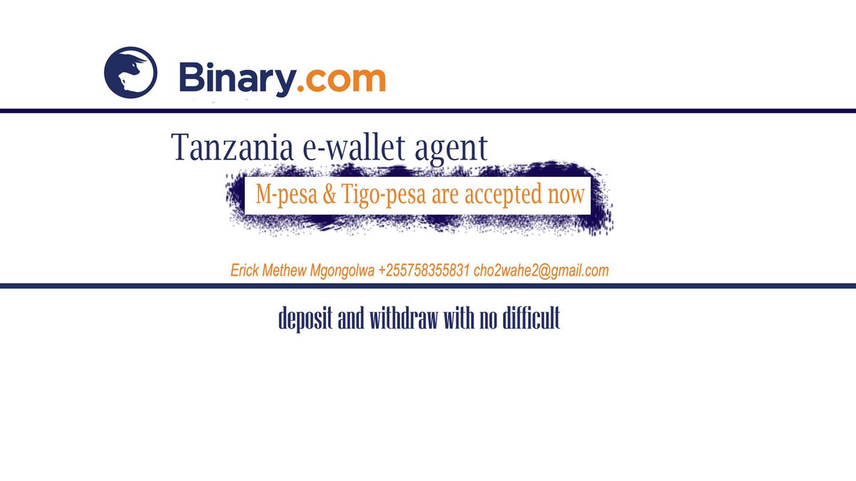 All members of Binary.com now unaweza deposit na withdraw with no difficulti  binary.com/en

contact me +255758355831 erick mgongolwa 24/7 @HASSANIKILENDI