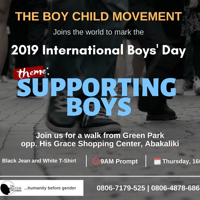sunshinechikez2's tweet photo. Today is International Boy Child Day. 

What are you doing for the Boys In Ya Area? 

#HumanityBeforeGender
#FixTheBoyFixTheSociety
#BoyChildMovement
#IamSunshineChikezie https://t.co/aABFmaiiIk