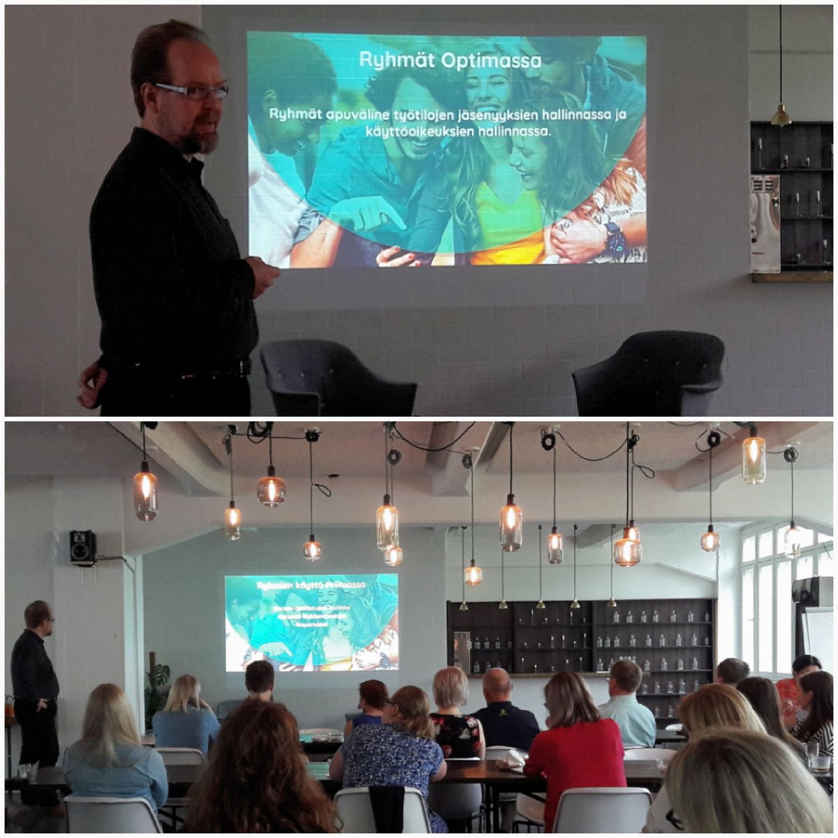 priimalms's tweet photo. Käyttäjätunnusten ja ryhmien kanssa kohti Priimaa! 👉 Villen vuoro kertoa Priimaan siirtymisen teknisestä puolesta 💻🖱 #verkkooppiminen #verkkokoulutus #koulutus #priimalms #optimalms #discendum #aamiaistilaisuus #elvaeventloft #helsinki https://t.co/d3aWa6SEal