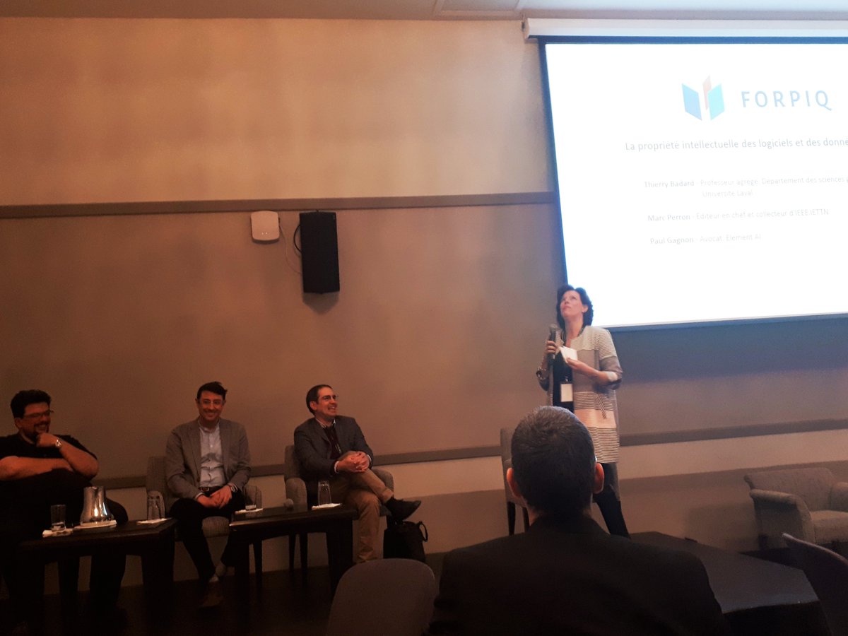 FORPIQ's tweet photo. Photos of #FORPIQ10e Demystifying software and data commercialization rights. 📲⚖️💻 First public presentation of the Montreal Data Licence Montreal Data License and its License Generator! @PeeGeeQc @element_ai, Thierry Badard @DrMarcPerron and Lyne Jacques CRO @mnubo #ip #data https://t.co/KbgepOn2gV