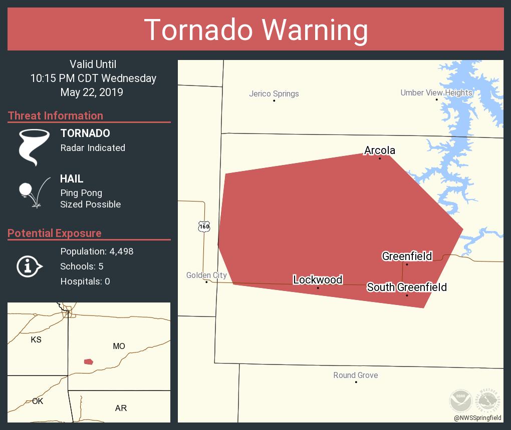 Tornado Warning continues for Greenfield MO, Lockwood MO, South