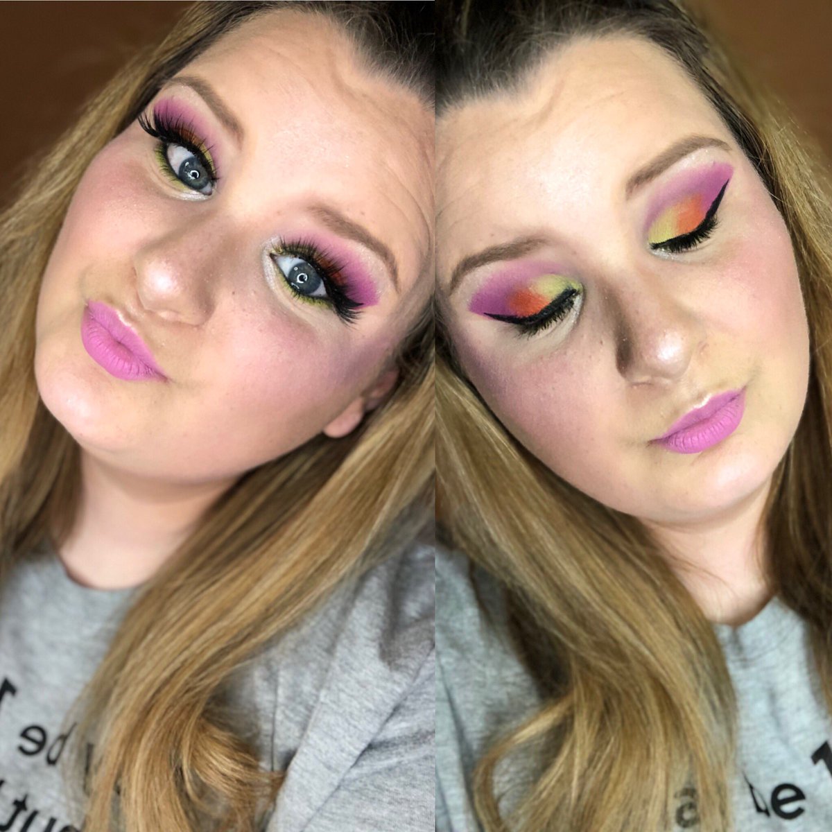 mrsjohnsonxo's tweet photo. My take on the neon look from Brittany! #neonmakeup #brightcolors #yolo #selftaught #makeupbyme https://t.co/RBd8PrOszc