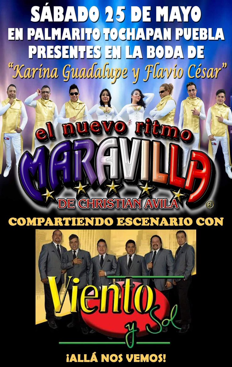 christian1avila's tweet photo. Sábado 25 de mayo estaremos presentes en Palmarito Tochapan Puebla, en el enlace matrimonial de Karina Guadalupe y Flavio César
¡Allá nos vemos!
Y desde Puebla México para el mundo entero...
#América_y_Christian_Avila
#ElNuevoRitmoMaravilla 
Esto si que es cuuuuumbia! 🎶 https://t.co/bD7Psq4Tst