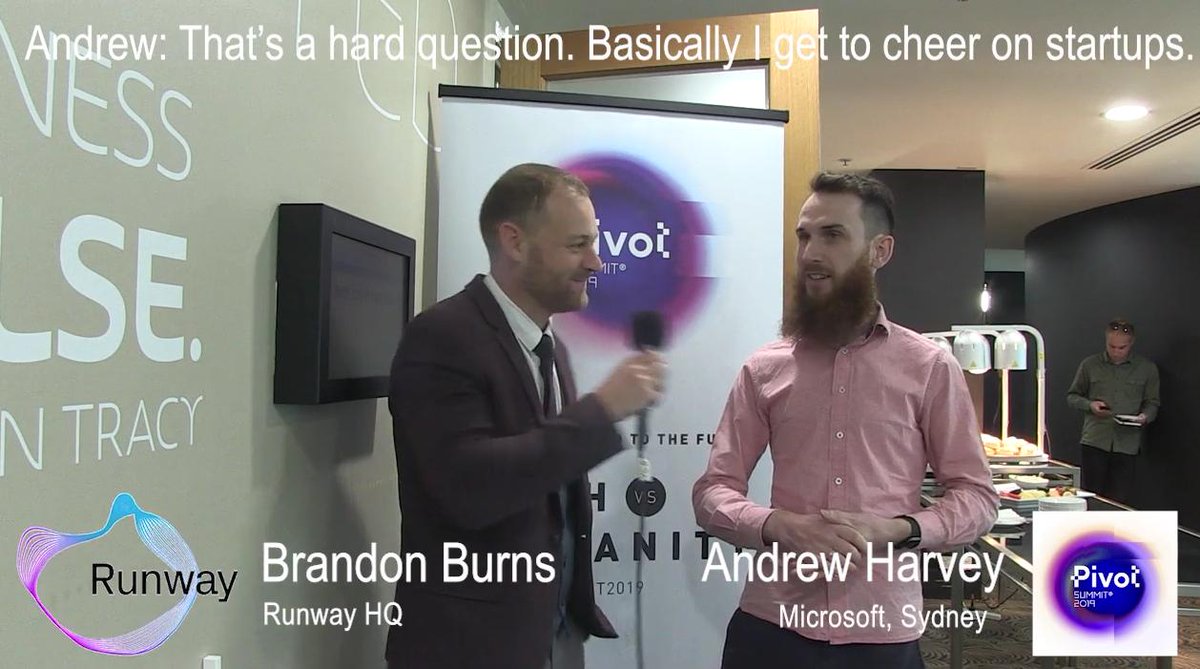PivotSummit's tweet photo. Great interview by Brandon Burns from @RunwayHQ_Co with Andrew Harvey from @MicrosoftAU at #PivotSummit2019 

https://t.co/R3rxbrx7mG

@mootpointer @teamupdigital #toolsforstartups https://t.co/YVOwihFv2D