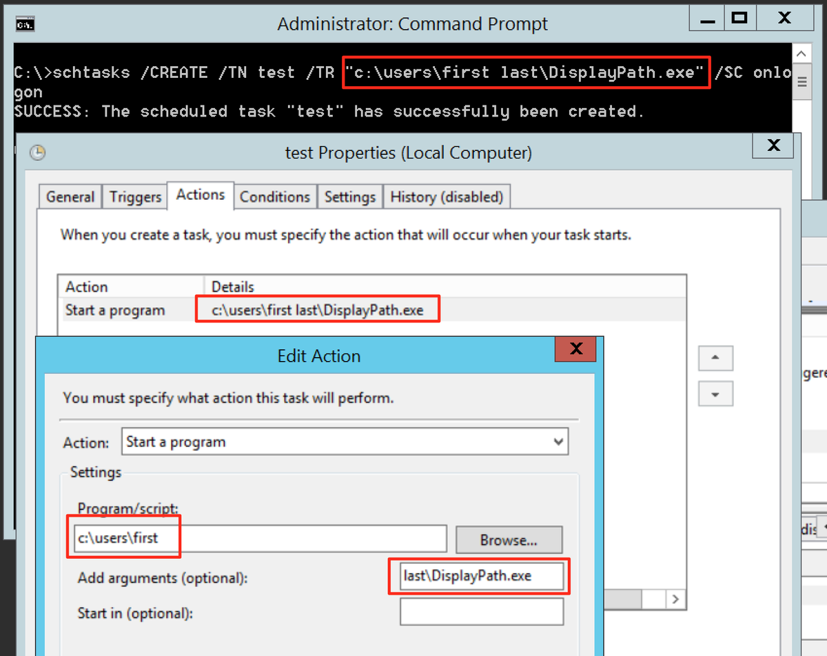 jdferrell3's tweet photo. I noticed a few odd looking scheduled tasks where the command was something like "c:\users\john". Combining the task's command and args gives a full path, which Windows will run (on 2 of 3 versions I tested). Unfortunately Autoruns only shows the command. https://t.co/Dtn6y6Cl9A https://t.co/XQawwxnXfu
