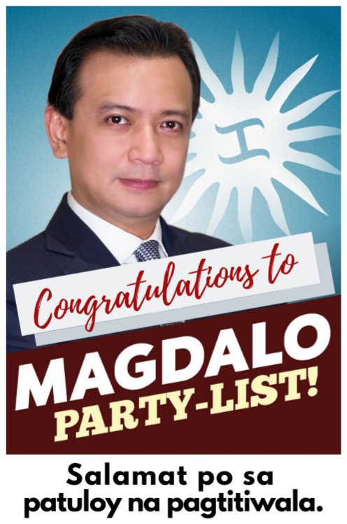 TrillanesSonny's tweet photo. Congratulations to Magdalo Partylist! Salamat po sa patuloy na pagtitiwala. https://t.co/c1XKIANT3S