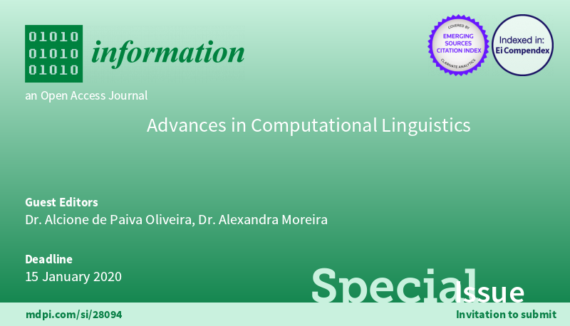 InformationMDPI's tweet image. #mdpiinformation We are happy to announce a new special issue &quot;Advances in Computational Linguistics&quot;, see: mdpi.com/journal/inform…
#ontologies
#KnowledgeRepresentation
#ComputationalLinguistics
#SentimentAnalysis
#QuestionAnswering
#NaturalLanguageProcessing
#TextualInference
