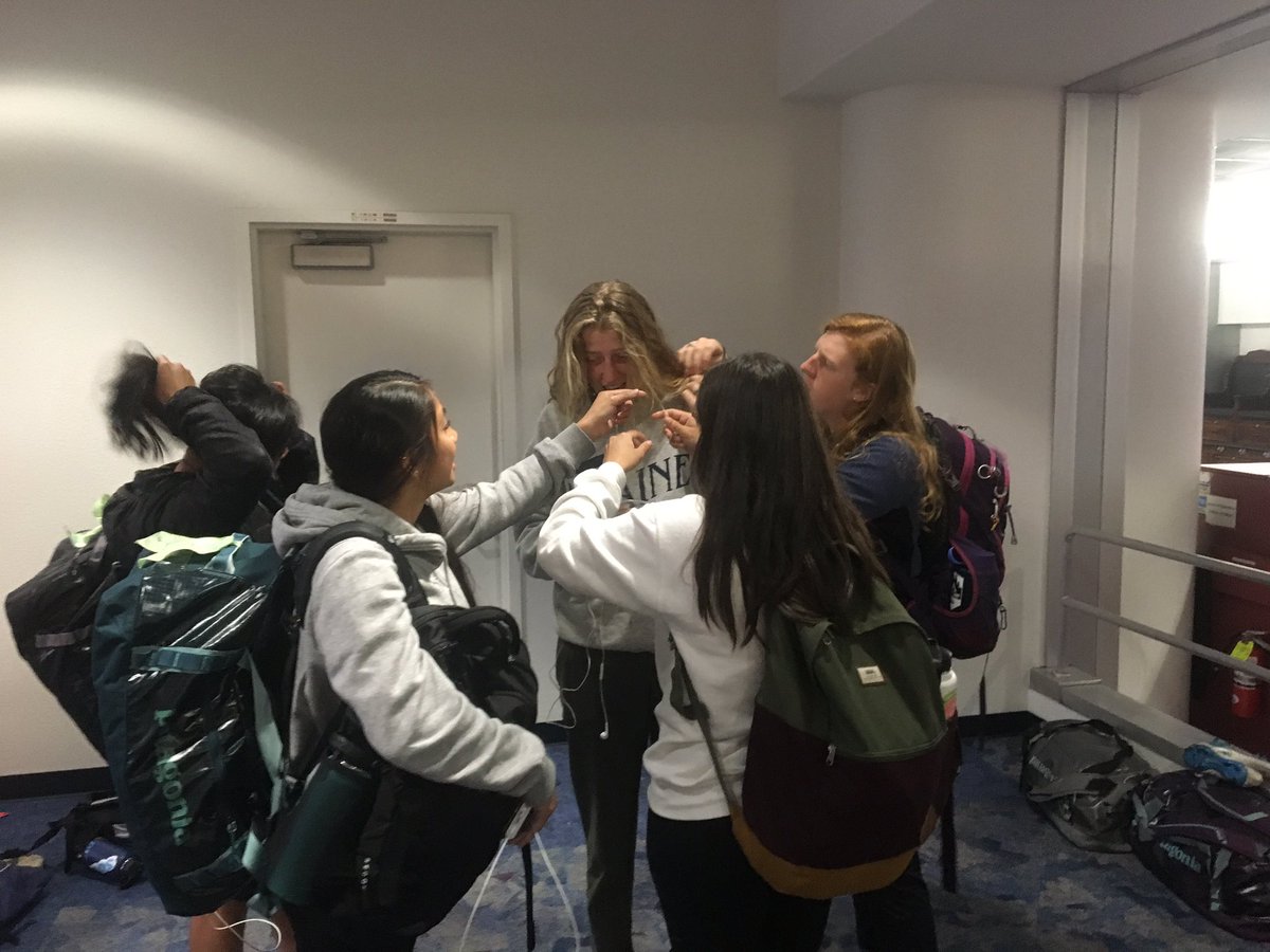 What teammates are for... when you get up from a lay over nap and there is mystery gum in your hair