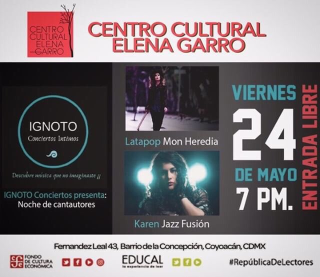 SoyKarenOficial's tweet photo. Este viernes 24 tenemos una cita... alternando con @latapop 🤟🏼
@ignotoconciertos 😉
#Karen2Corazones #Jazz #JazzFusion #JazzSinger #Boleros #BoleroJazz #JazzStandard #JazzCover #Indie #RockPop #PopRock #Show #Gig #Cantante #Educal #Coyoacan #JazzDF #JazzCDMX #CDMX #Mexico https://t.co/alCl37wTTp