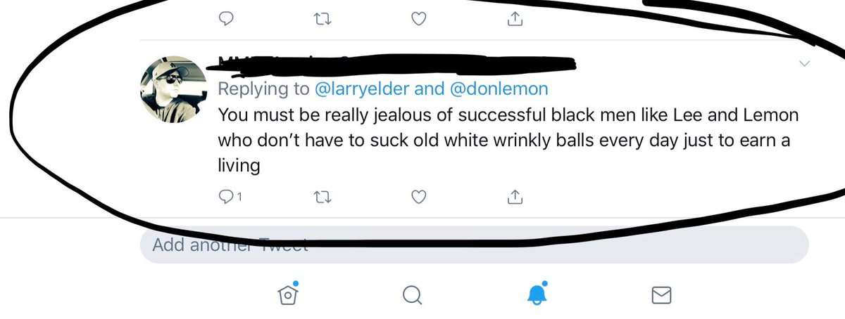 larryelder's tweet photo. Dear Troll,

You tweeted I "must be really jealous of successful black men like...⁦@donlemon⁩ who don't have to suck on white wrinkly balls every day just to earn a living."

You DO know that @donlemon⁩ is engaged to a white man? So... https://t.co/krkKE93fwk