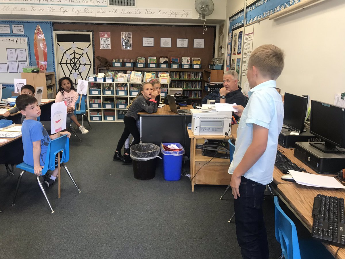 aspenelem's tweet photo. Principal for 1/2 day, 5th grader Merrick Jacobus, did an excellent job with announcements, supervision, and even a little discipline. He gave his 2nd grade twin sisters a detention for unruly behavior. 😂 #FutureLeader #AspenPride #GoRoadrunners https://t.co/tOY1WHhamW