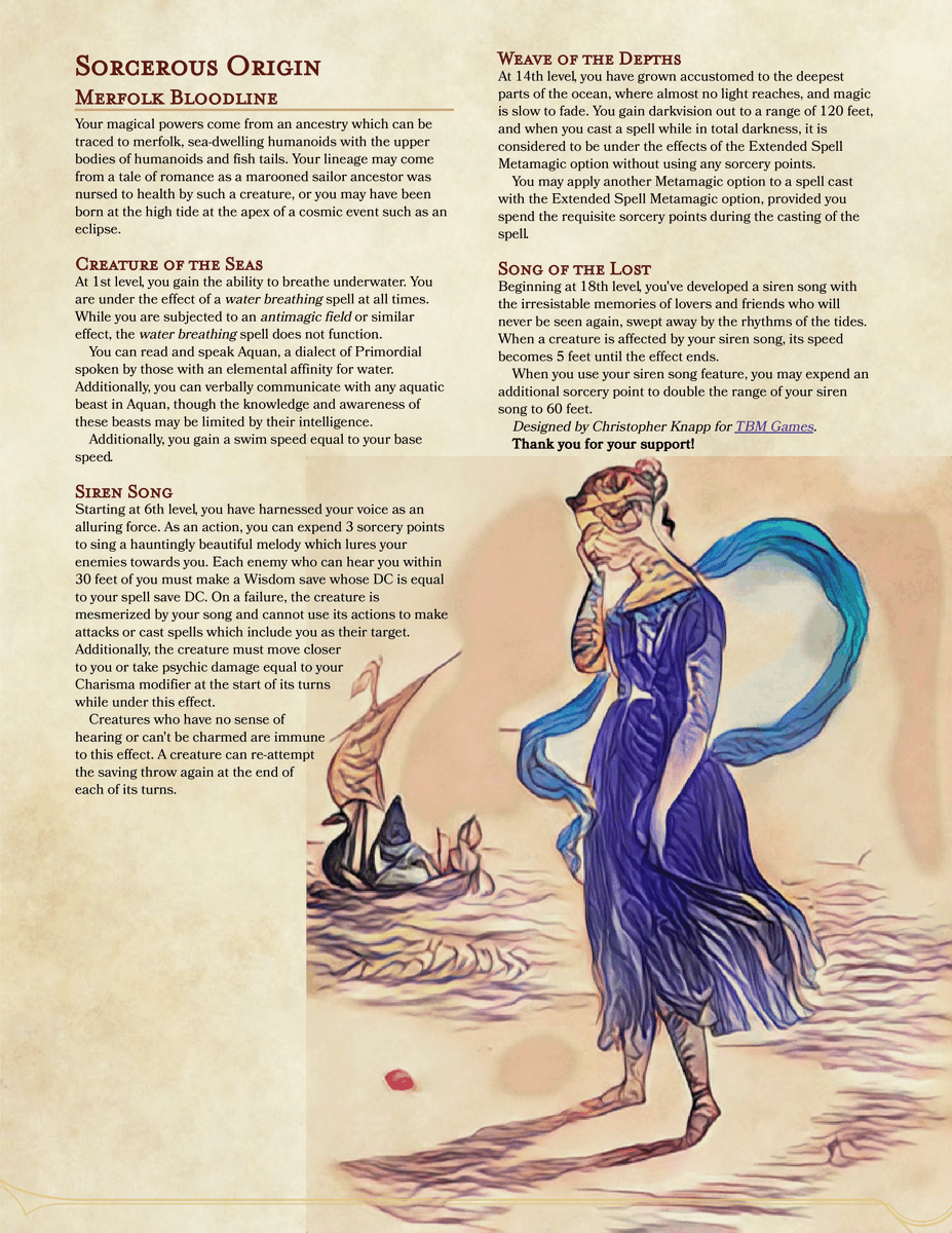 ToyboxMonolith's tweet photo. A moderately prettier attempt for the social media - the Merfolk Bloodline for #DnD5e from https://t.co/1ea7Ut98vS https://t.co/CCo0VzGUff
