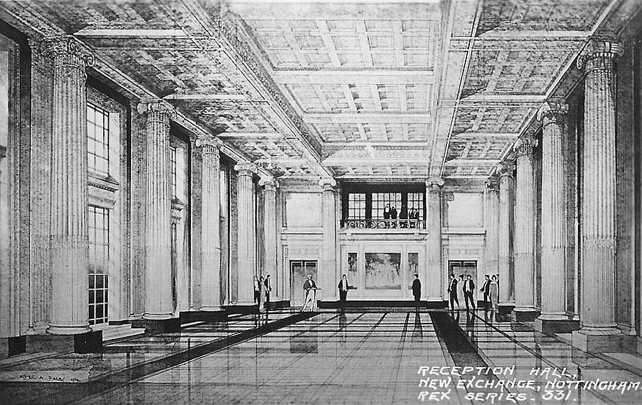 The architect, Thomas Cecil Howitt's drawing of the main reception hall of Nottingham's Council House before construction.