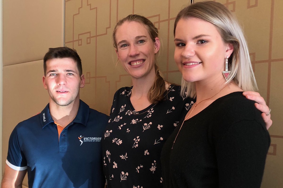 Great to see ⁦<a href="/VicInstSport/">Victorian Institute of Sport</a>⁩ past &amp; current athletes ⁦<a href="/KimmyJCrow/">Kim Brennan</a>⁩, archer Laura Paeglis &amp; ⁦@BMXAustralia⁩ Hayden Fletcher at the #Carbine Club function