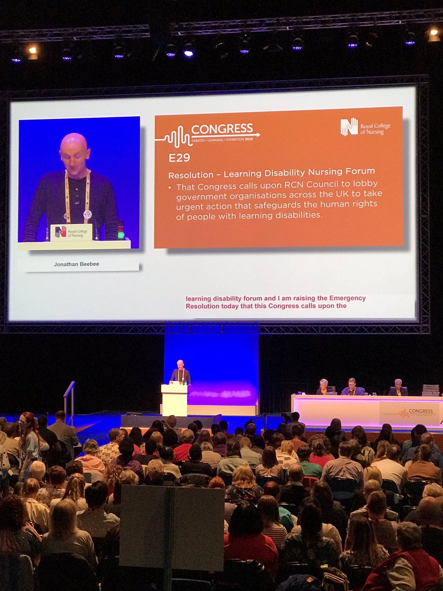 Emergency resolution asking RCN Council to lobby governments organisations across the UK to take urgent action to safeguard the human rights of people with learning disabilities. #RCN19 <a href="/RCN_NI/">RCN Northern Ireland</a> <a href="/MHNursesNI/">RCN Mental Health Network NI</a> <a href="/LDNursesNI/">LDNursesNI</a> resolution seconded by <a href="/AnneCam8/">Anne Campbell</a>
